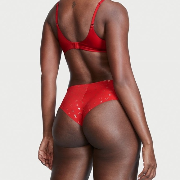 Victoria's Secret No Show Cheeky Panty Red Gold Foil Hearts Small NEW - Picture 4 of 7